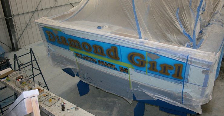 diamond girl, atlantic beach boat transom boats transom